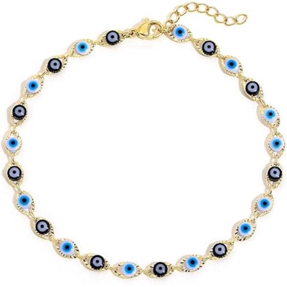 Evil Eye Anklet Bracelet for Women 14K Gold Plated Beach Foot Anklet - Picture 8 of 8